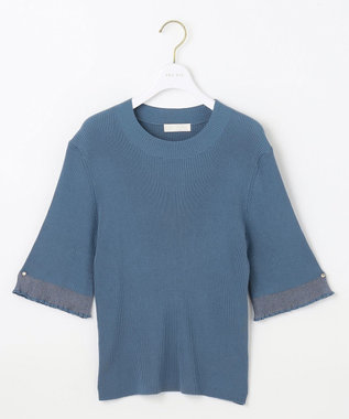ANY SIS 【洗える】シアーディテール ニット ブルー