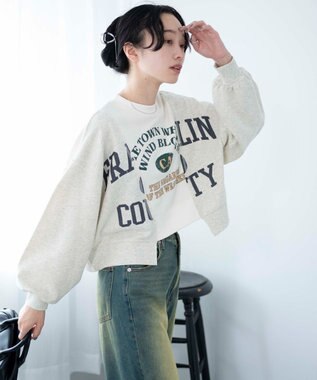 WEGO リメイク風切り替えショートスウェット オートミール