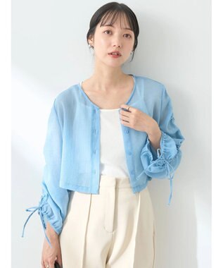 earth music&ecology キラキラシアーギャザーシャツ Blue