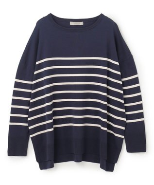 UNFILO マイビューティニット ボートネック ネイビー×アイボリー