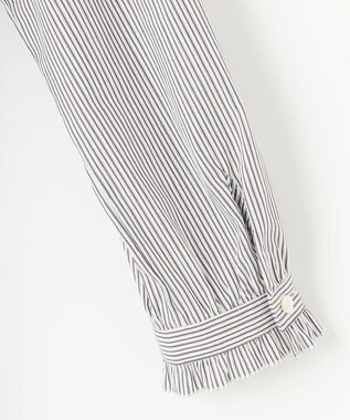 J.PRESS LADIES 【洗える】BEZ C/Ny ドビーストライプ フリルネック ブラウス ネイビー系1