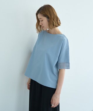 YECCA VECCA レースMIXドルマンブラウス Blue