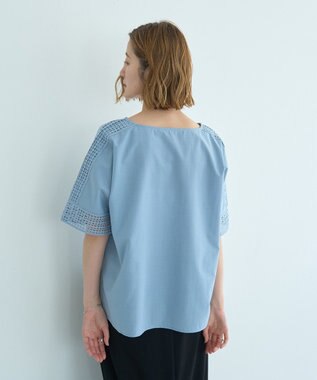 YECCA VECCA レースMIXドルマンブラウス Blue