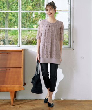 Tiaclasse 【洗える】スカラップレースチュニックブラウス グレージュ