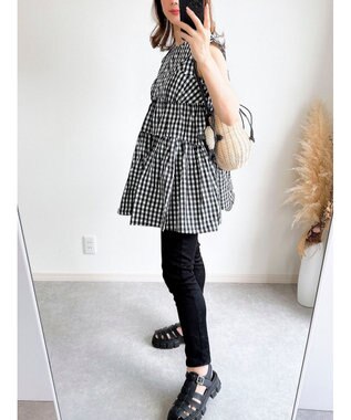 Green Parks コルセット風ミニワンピースⅡ Gingham Check
