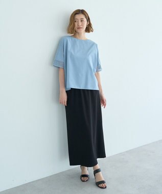 YECCA VECCA レースMIXドルマンブラウス Blue