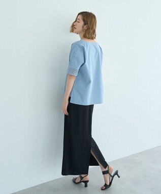 YECCA VECCA レースMIXドルマンブラウス Blue