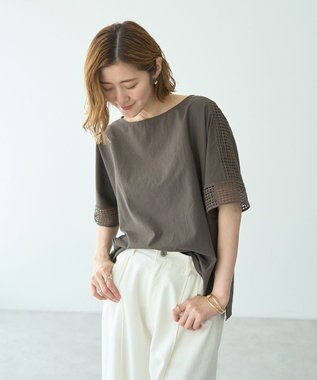 YECCA VECCA レースMIXドルマンブラウス Blue