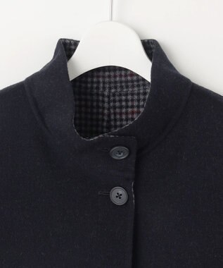 J.PRESS LADIES 【リバーシブル】ウールナイロンリバーチェック スタンドカラー コート ネイビー×チェック系