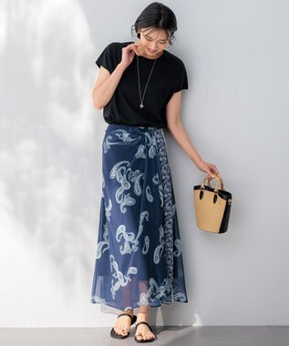 23区 L 【接触冷感/洗える】フレンチスリーブ IT TEE ブラック系