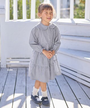 ANY KIDS ストライプ シャツ ワンピース ブルーストライプ