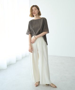 YECCA VECCA レースMIXドルマンブラウス Blue