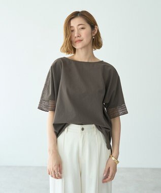 YECCA VECCA レースMIXドルマンブラウス Blue