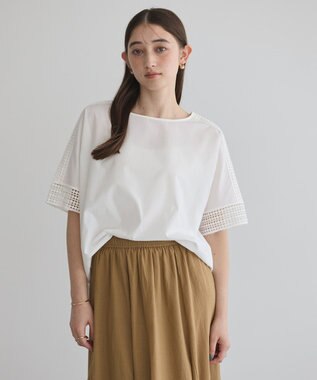 YECCA VECCA レースMIXドルマンブラウス Blue