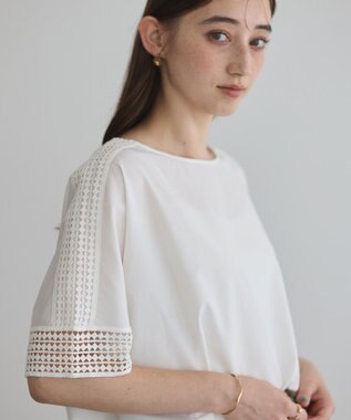 YECCA VECCA レースMIXドルマンブラウス Blue