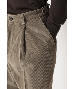 DAKS ソフトコーデュロイ ワイドレッグ ディーププリーツパンツ カーキ