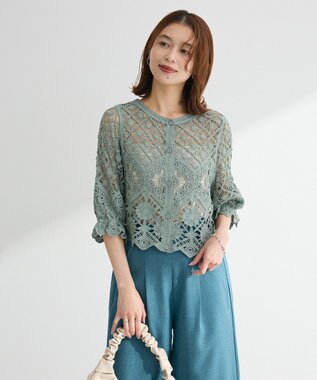 Green Parks ・ＳＵＧＡＲ　ＳＰＯＯＮ　２ｗａｙクロシェカーディガン Gray Beige