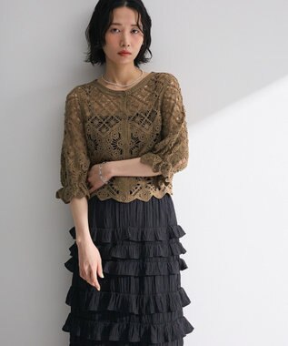 Green Parks ・ＳＵＧＡＲ　ＳＰＯＯＮ　２ｗａｙクロシェカーディガン Gray Beige