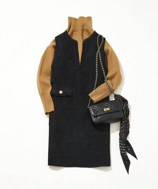 Feroux 【洗える】キーネックミディ ジャンスカ ブラック系