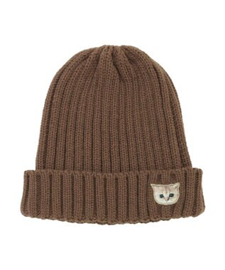 MOONBAT 【FUDGE11月号掲載】PAUL & JOE ACCESSOIRES ヌネット刺繍ワッペン付リブニット帽 モカブラウン