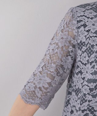 Tiaclasse 【洗える】スカラップレースチュニックブラウス グレー×ネイビー