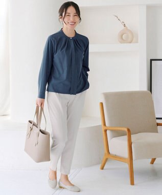 Tiaclasse L 【新色追加・洗える】バンドカラー2WAYタックブラウス ブルー