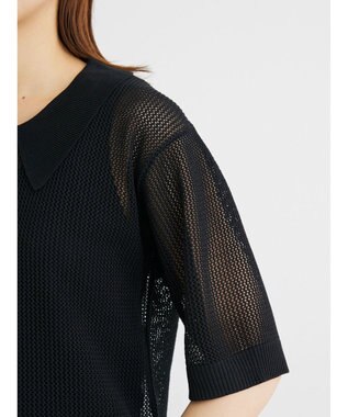 Green Parks メッシュポロ衿ニットプルオーバー Black