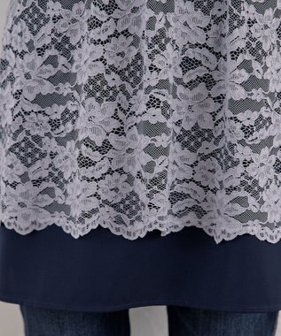 Tiaclasse 【洗える】スカラップレースチュニックブラウス グレー×ネイビー