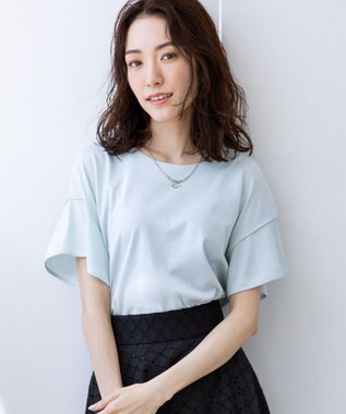  【洗える】シルケットポンチ フリルスリーブ カットソー