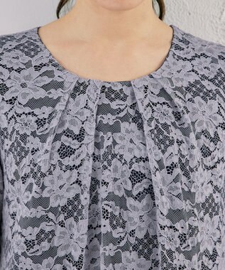 Tiaclasse 【洗える】スカラップレースチュニックブラウス グレー×ネイビー