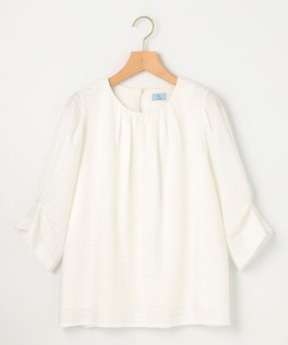 組曲 L 【WEB限定】ボーダージャガード タック袖ブラウス アイボリー系