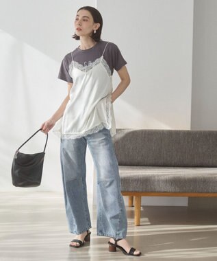 WEGO 【ANGIE VINTAGE】サテンレースキャミソール ホワイトアイボリー