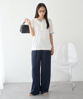 earth music&ecology シアーレイヤード風5分袖プルオーバー Off White