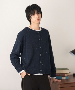 WEGO ネップクルーネックカーディガン ネイビー