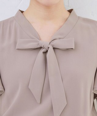 Tiaclasse 【洗える】リボンタイプリーツワンピース グレージュ