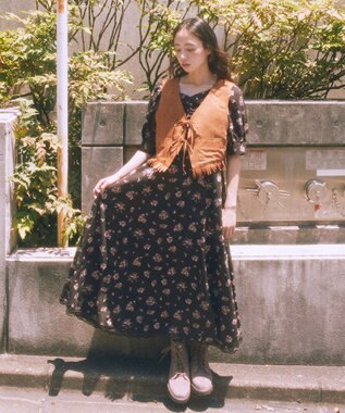 earth music&ecology スウェード調フリンジベスト Brown