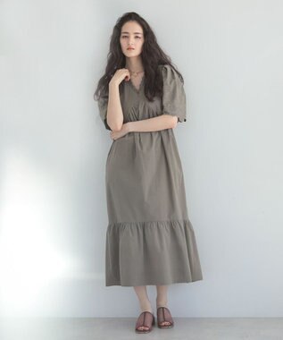 Green Parks ■ＥＳＣＡＲ　刺繍スリーブギャザーワンピース Khaki