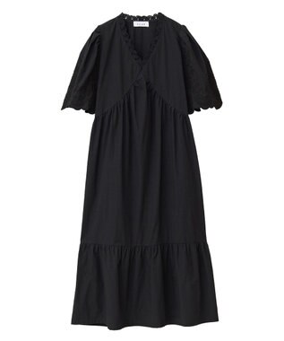 Green Parks ■ＥＳＣＡＲ　刺繍スリーブギャザーワンピース Black