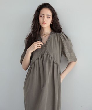 Green Parks ■ＥＳＣＡＲ　刺繍スリーブギャザーワンピース Khaki