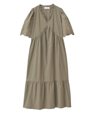Green Parks ■ＥＳＣＡＲ　刺繍スリーブギャザーワンピース Khaki