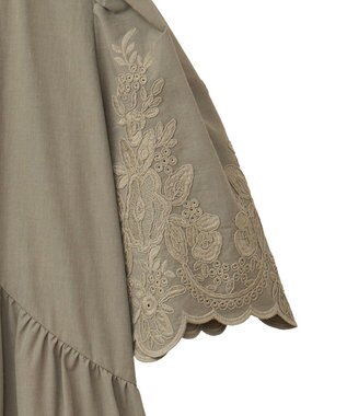 Green Parks ■ＥＳＣＡＲ　刺繍スリーブギャザーワンピース Khaki