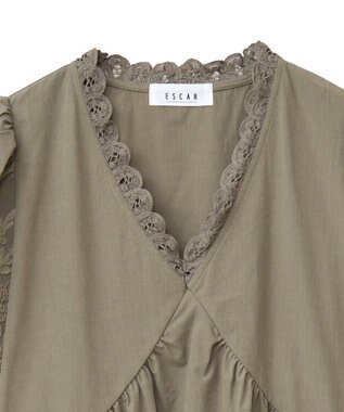Green Parks ■ＥＳＣＡＲ　刺繍スリーブギャザーワンピース Khaki