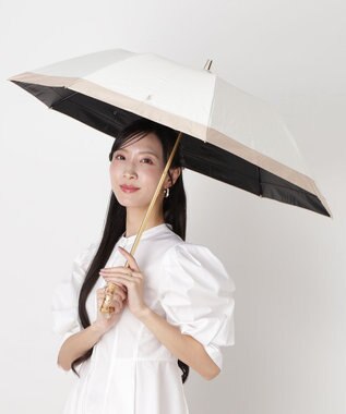 MOONBAT 【WEB限定/遮光率100%/遮熱/UV】POLO RALPH LAUREN（ポロ ラルフローレン）晴雨兼用日傘 ポロポニー ワンポイント刺繍  バイカラー 折りたたみ傘 楽折 オフ×ベージュ