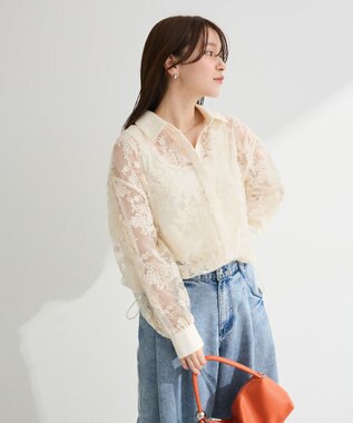 Green Parks オーガン刺繍比翼シャツ Ecru