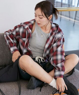 WEGO フードチェックBIGシャツ レッド
