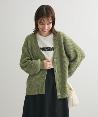 Green Parks ベロアモールＶネックカーディガン Gray