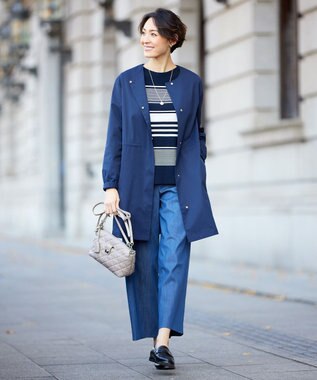 J.PRESS LADIES 【洗える】セルロースシャンブレー セミワイド マリン パンツ ブルー系