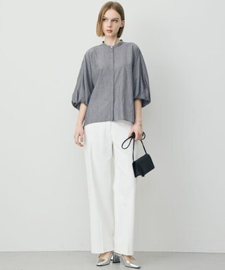 ICB L ソフトコットンローン シャツブラウス ブラックストライプ