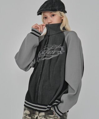 WEGO 【ユニセックス着用ITEM/MLサイズ展開】ラグラングラフィックニットブルゾン ブラック