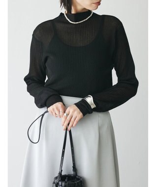 Green Parks AnriettMusee ラメ切替スリーブリブシアーニット Black